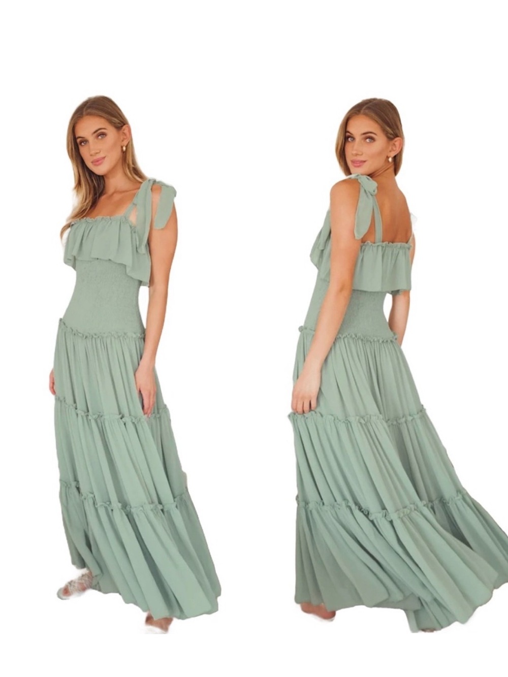 Lulu's Sage Green Tie-Shoulder Maxi Dress